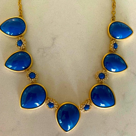 Jcrew blue teardrop statement necklace with crystals. Never worn. - Picture 2 of 4